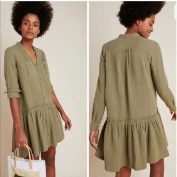 Maeve Dresses & Skirts - Anthropologie Maeve Katie Textured Tunic Long Sleeve Dress Moss Green Sz 12